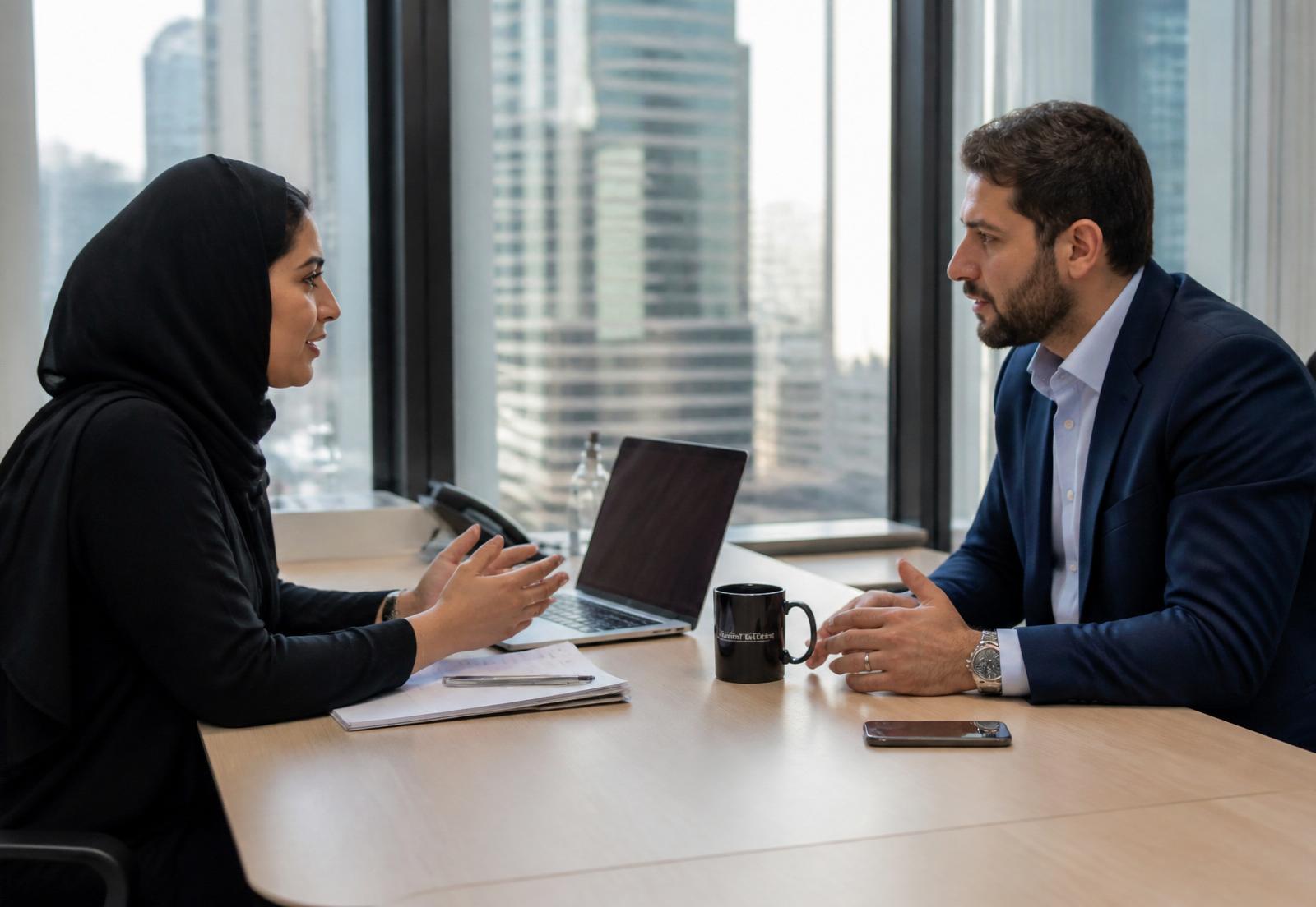 Talvora recruitment consultant meeting a hiring manager in Dubai